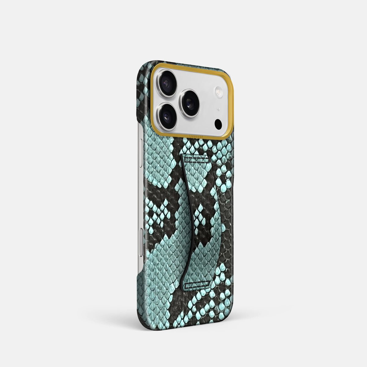Finger Case For iPhone 17 Pro In Deluxe Python -2 | Blue-Lagoon-Gold