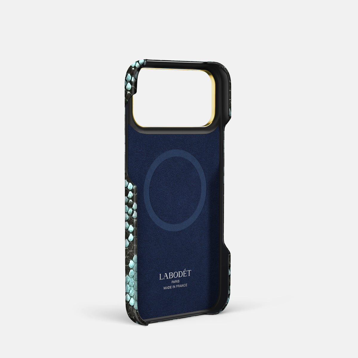 Finger Case For iPhone 17 Pro In Deluxe Python -4 | Blue-Lagoon-Gold