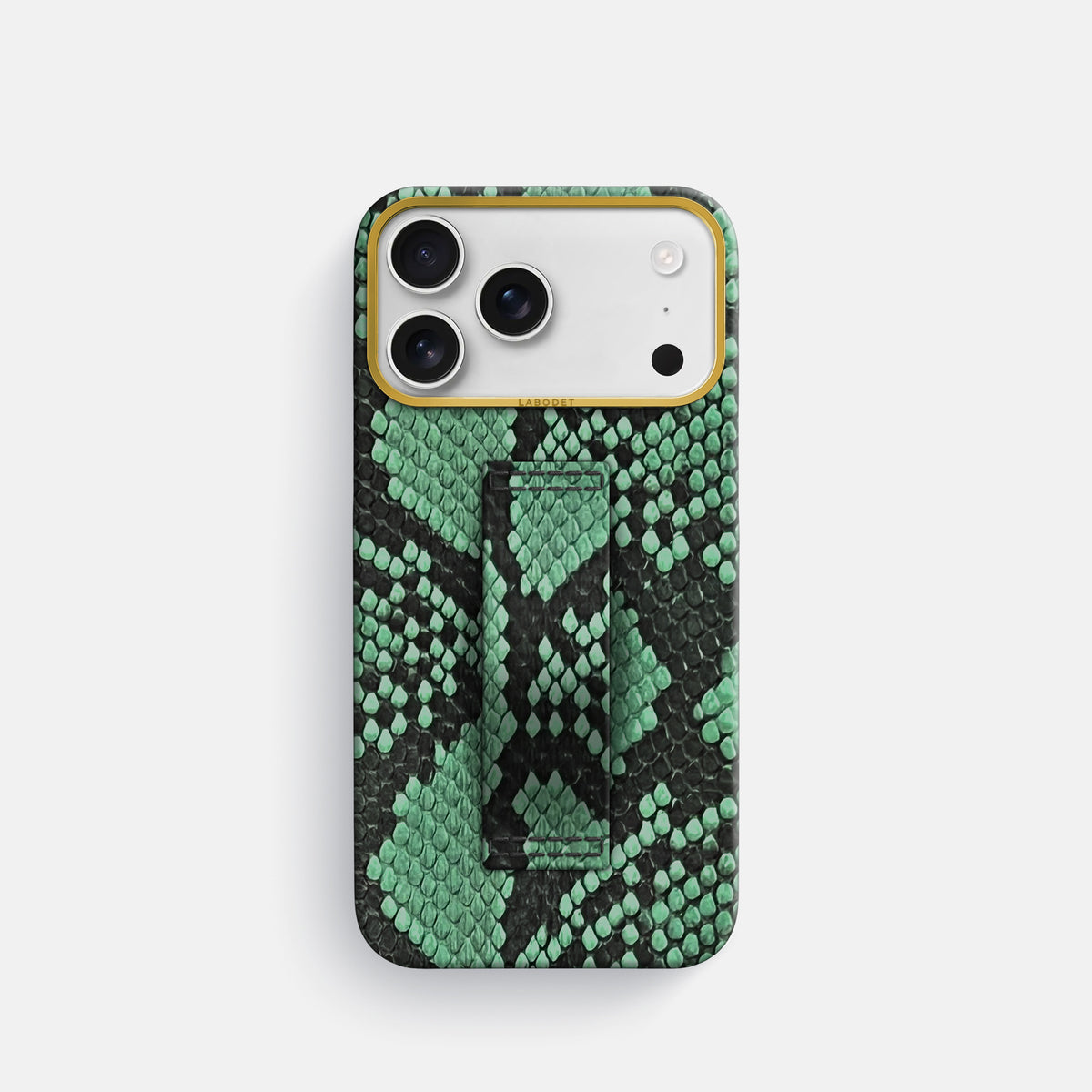 Finger Case For iPhone 17 Pro In Deluxe Python -1 | Forest-Green-Gold