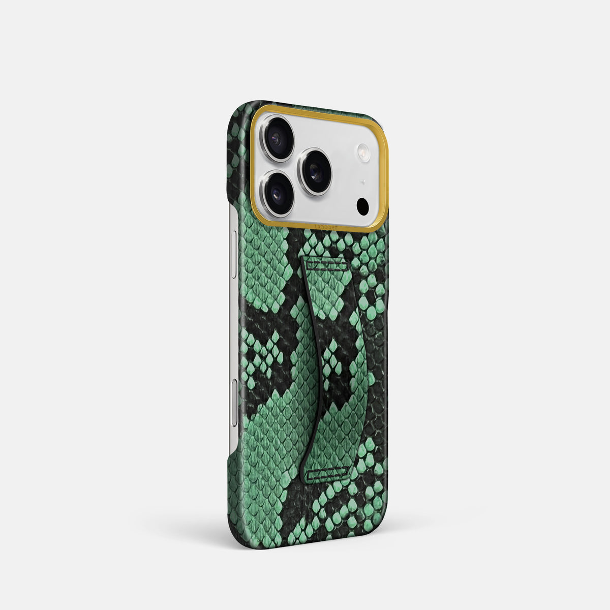 Finger Case For iPhone 17 Pro In Deluxe Python -2 | Forest-Green-Gold