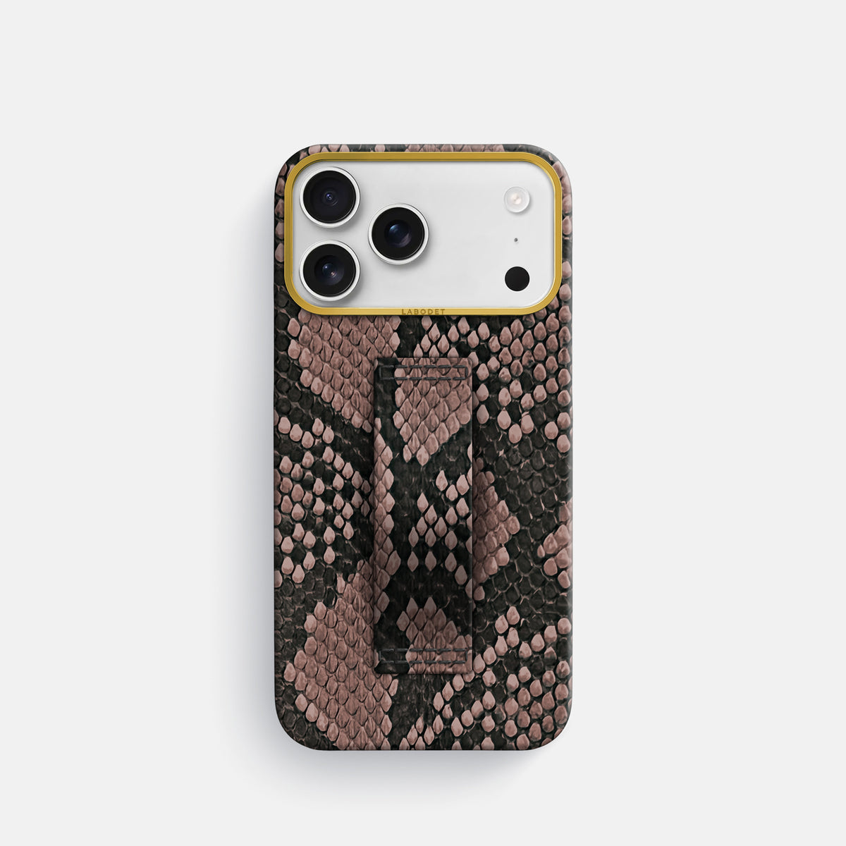 Finger Case For iPhone 17 Pro In Deluxe Python -1 | Mahogany-Brown-Gold
