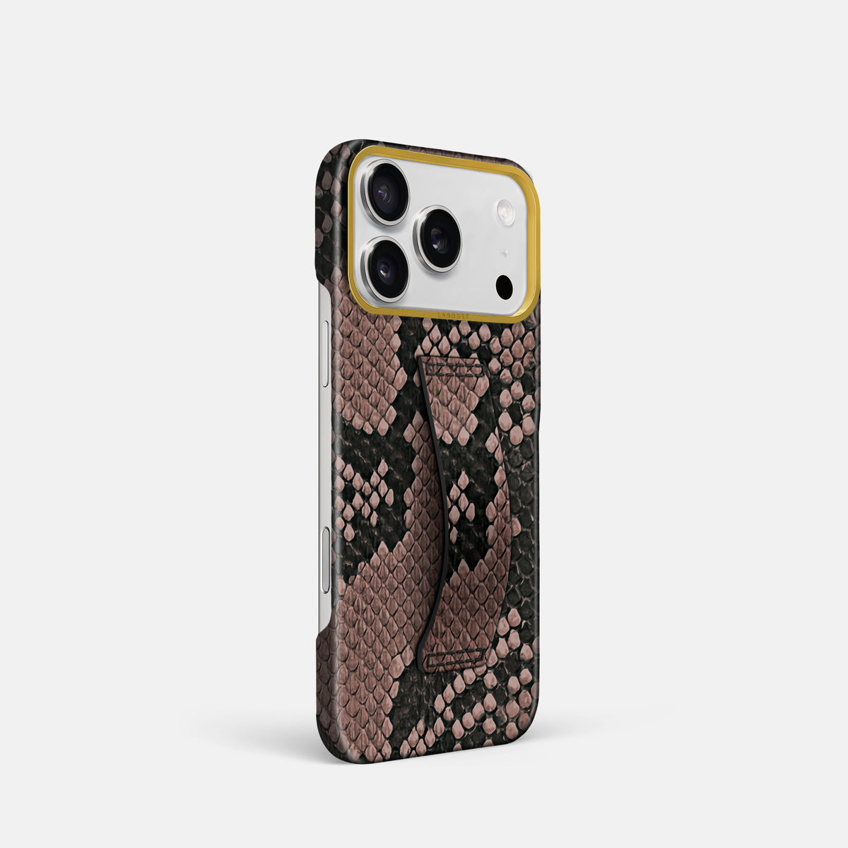Finger Case For iPhone 17 Pro In Deluxe Python -2 | Mahogany-Brown-Gold