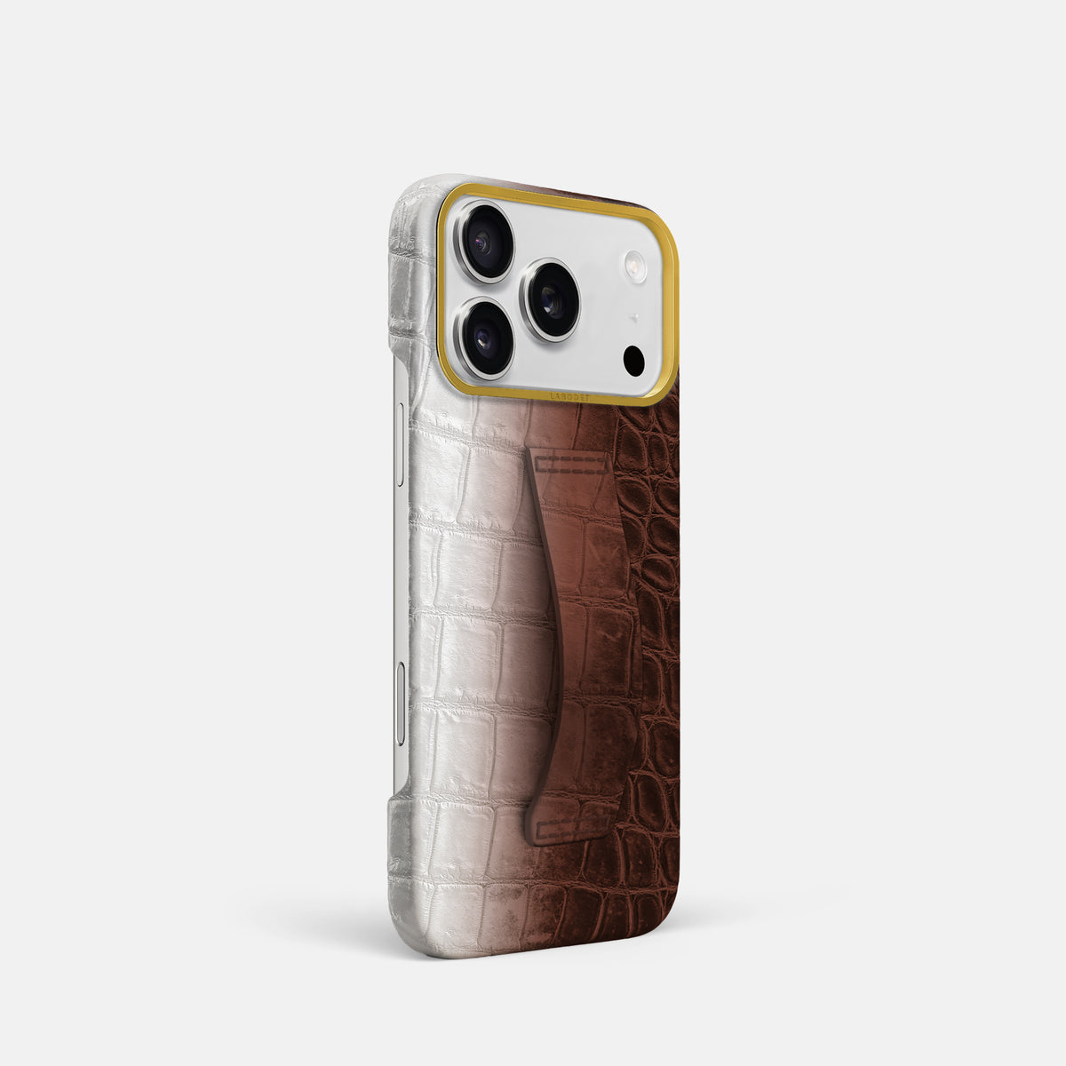 Finger Case For iPhone 17 Pro In Himalayan Crocodile -2 | Dark-Brown-Gold