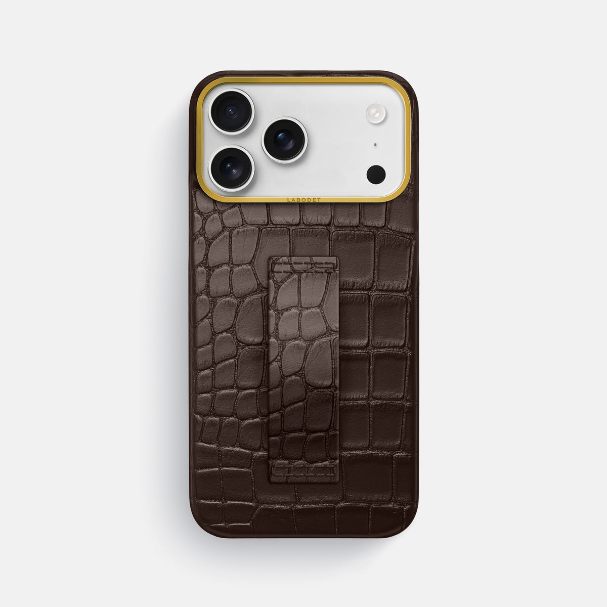 Finger Case For iPhone 17 Pro Max In Alligator -1 | Dark-Brown-Gold