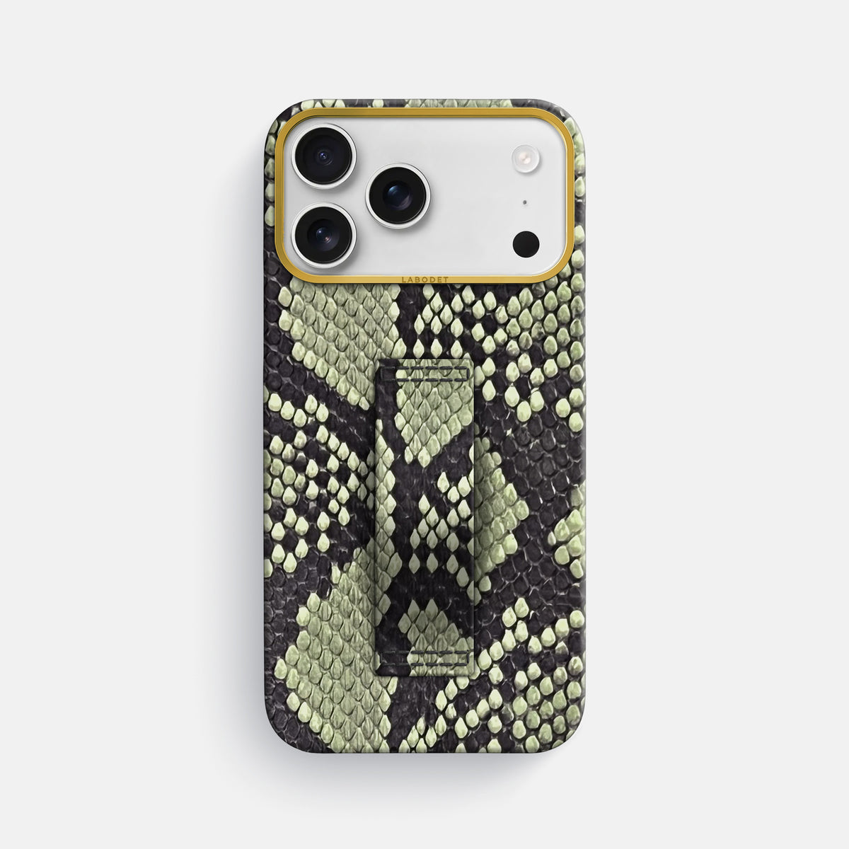 Finger Case For iPhone 17 Pro Max In Deluxe Python -1 | Army-Green-Gold