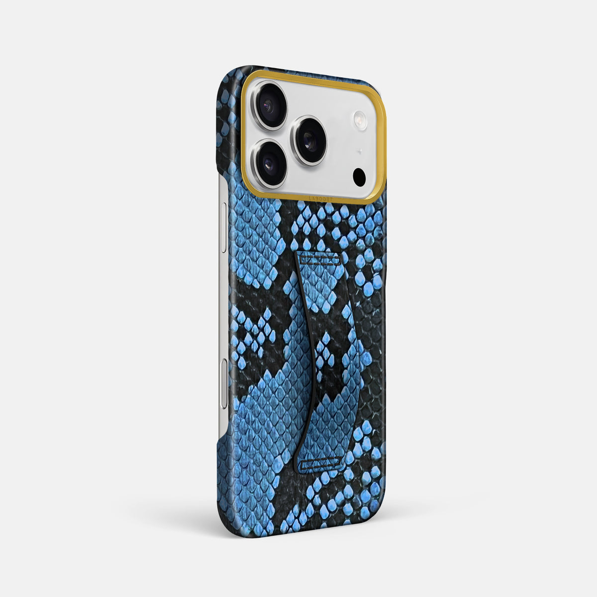 Finger Case For iPhone 17 Pro Max In Deluxe Python -2 | Blue-Jeans-Gold