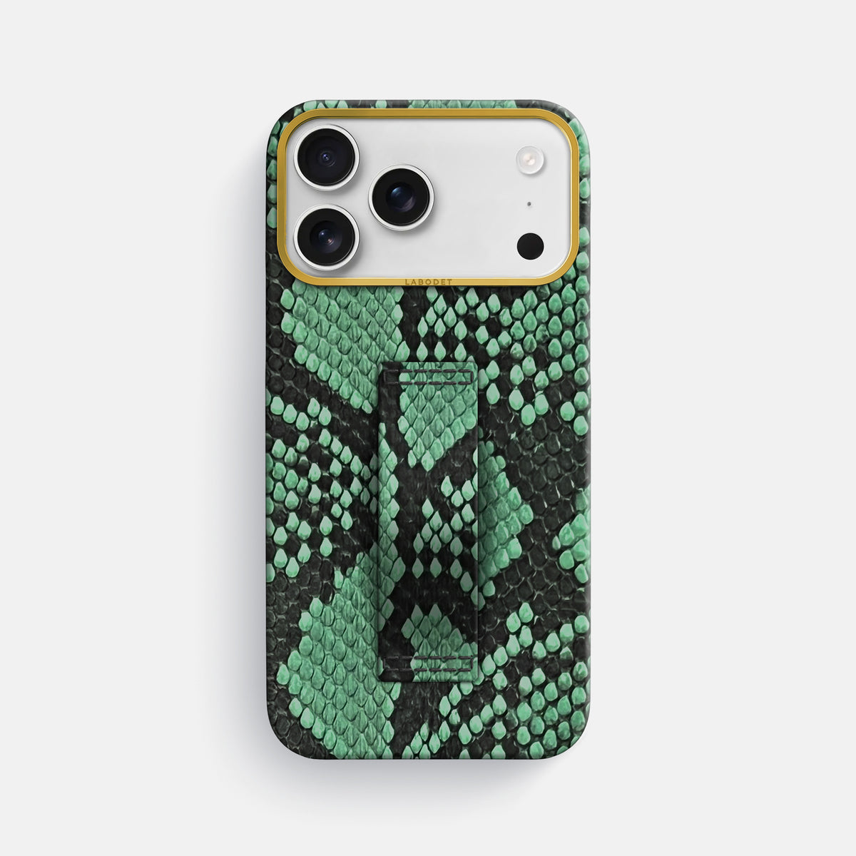 Finger Case For iPhone 17 Pro Max In Deluxe Python -1 | Forest-Green-Gold