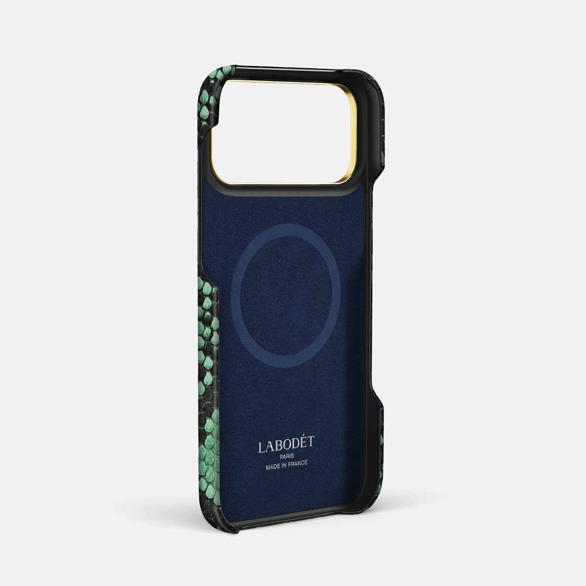 Finger Case For iPhone 17 Pro Max In Deluxe Python -4 | Forest-Green-Gold