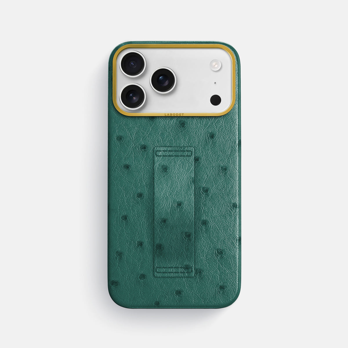 Finger Case For iPhone 17 Pro Max In Ostrich -1 | Forest-Green-Gold
