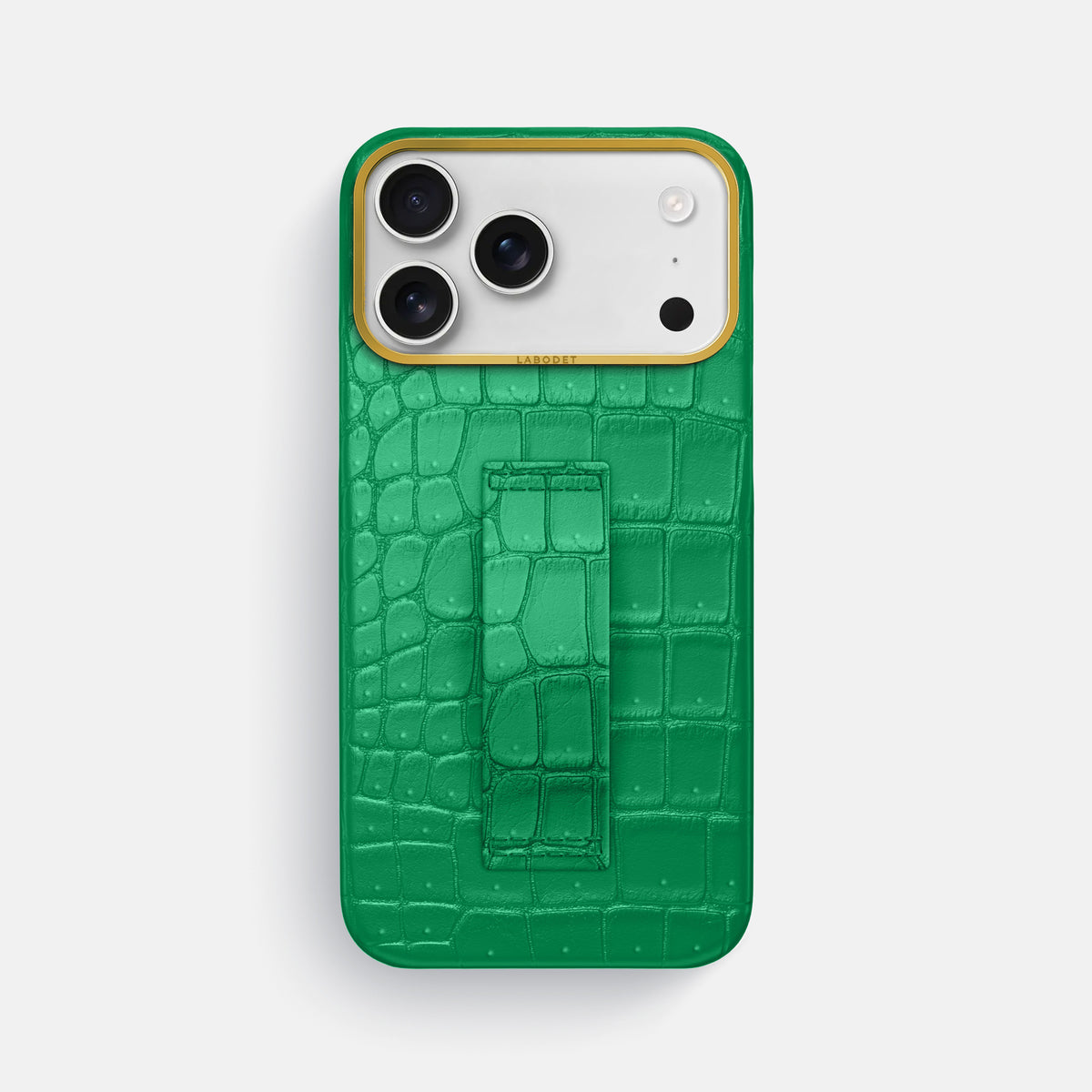 Finger Case For iPhone 17 Pro Max In Porosus Crocodile -1 | Cactus-Green-Gold