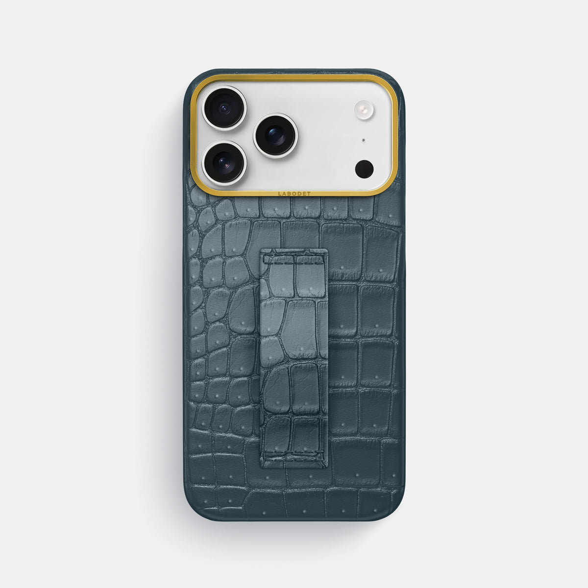 Finger Case For iPhone 17 Pro Max In Porosus Crocodile -1 | Denim-Gold