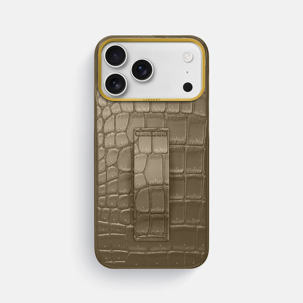 Finger Case For iPhone 17 Pro Max In Porosus Crocodile -1 | Kaki-Green-Gold