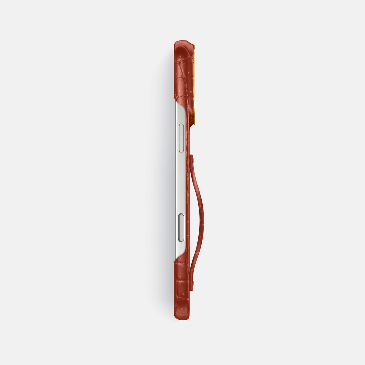 Finger Case For iPhone 17 Pro Max In Porosus Crocodile -3 | Mahogany-Brown-Gold
