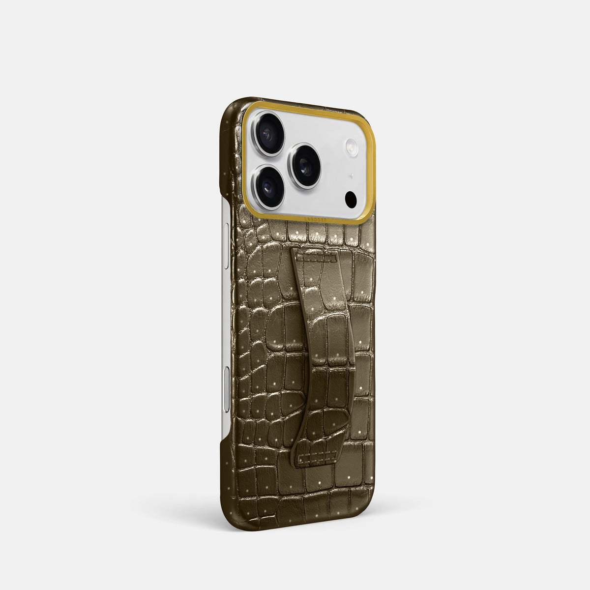 Finger Case For iPhone 17 Pro In Porosus Crocodile -2 | Bronze-Gold