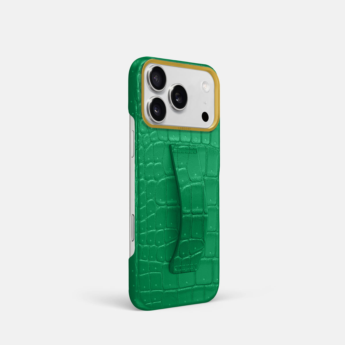Finger Case For iPhone 17 Pro In Porosus Crocodile -2 | Cactus-Green-Gold