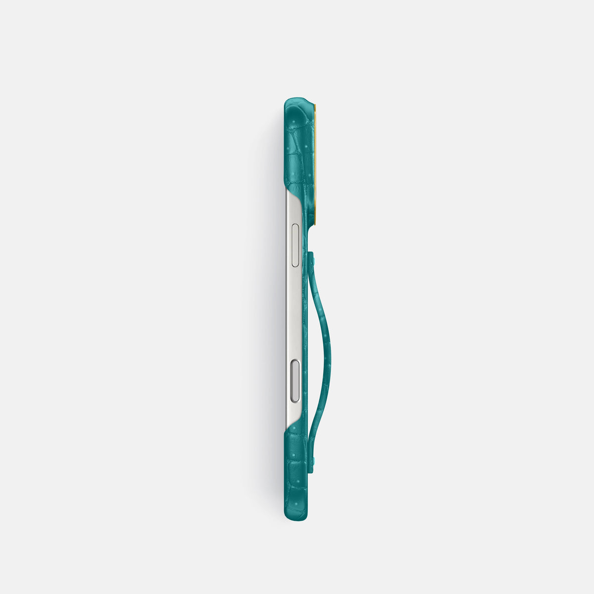 Finger Case For iPhone 17 Pro In Porosus Crocodile -3 | Celadon-Gold