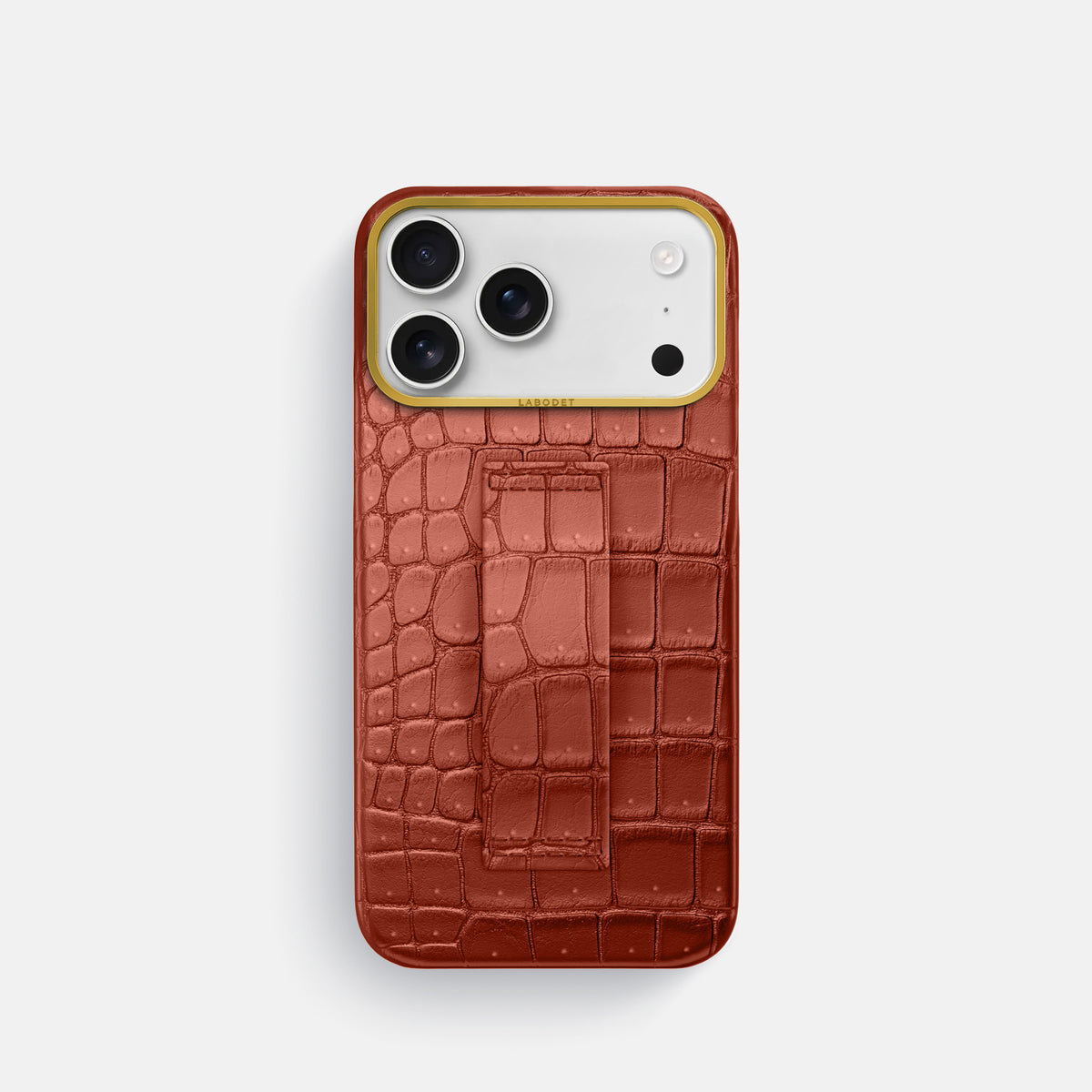 Finger Case For iPhone 17 Pro In Porosus Crocodile -1 | Mahogany-Brown-Gold