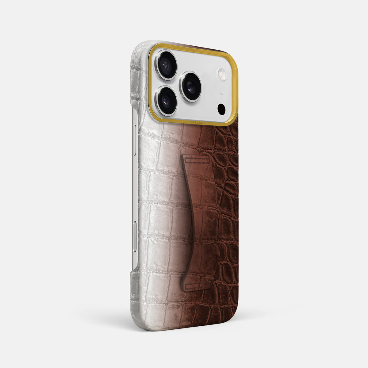 Finger Case For iPhone 18 Pro Max In Himalayan Crocodile -2 | Dark-Brown-Gold