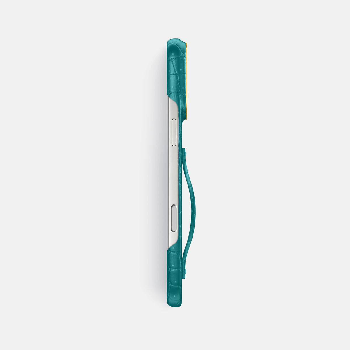 Finger Case For iPhone 18 Pro Max In Porosus Crocodile -3 | Celadon-Gold