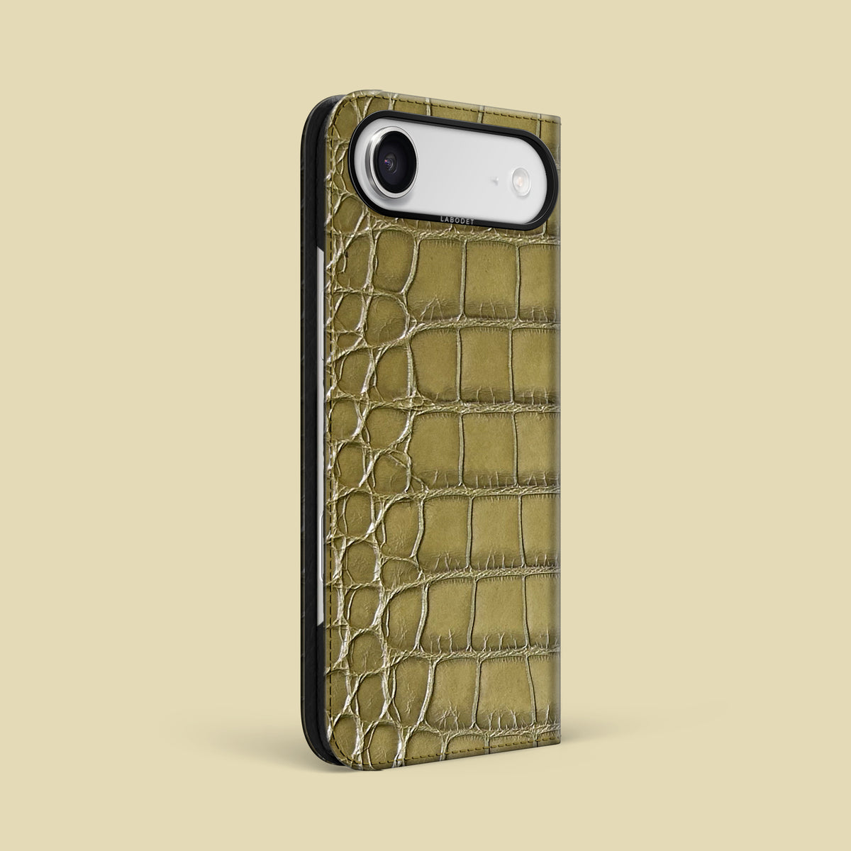 Pistachio iPhone 17 Air Folio Case 1/1 Alligator with Black Metal -1 | Pistachio-Black