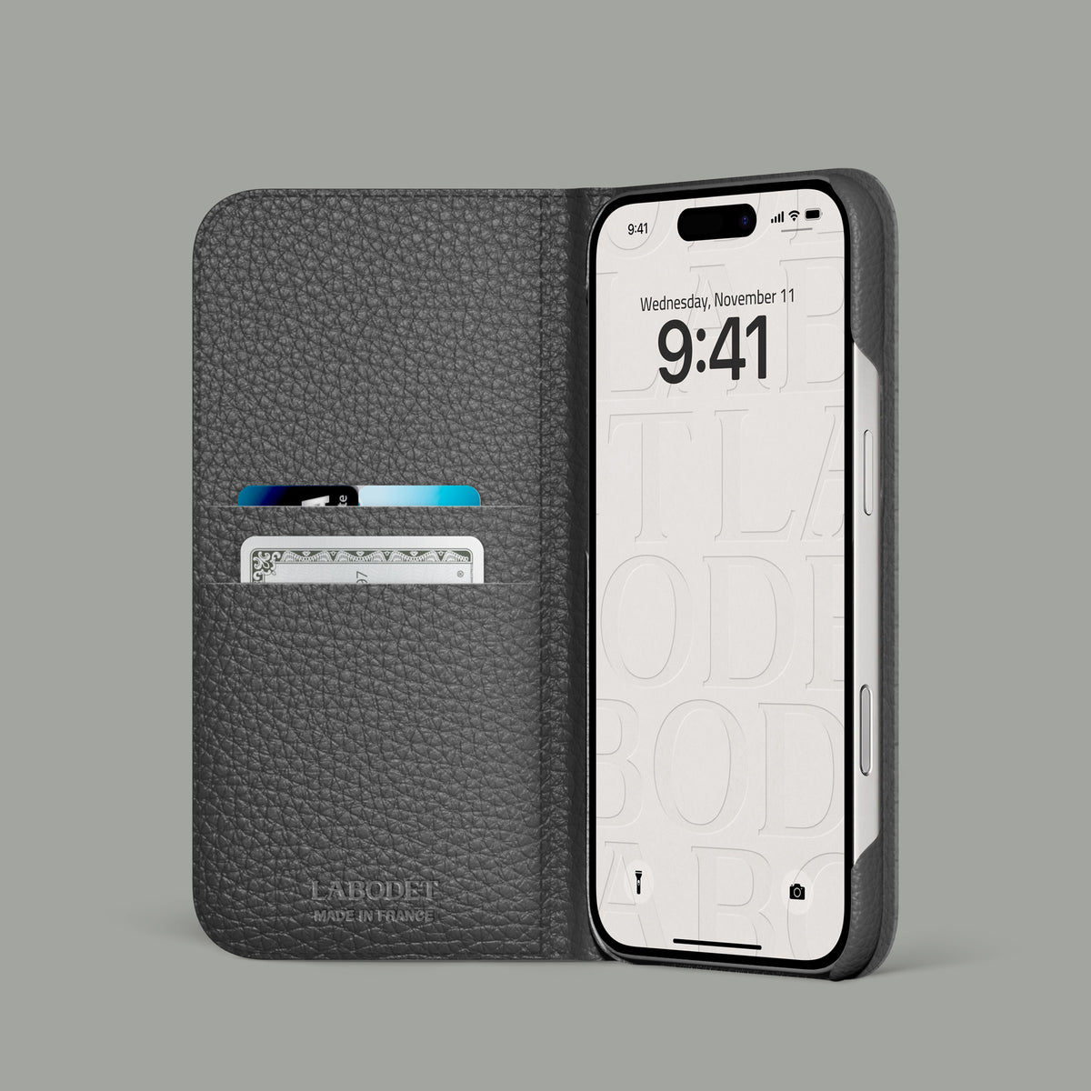 Grey-Mouse iPhone 17 Air Folio Case 1/1 Alligator with Black Metal -2 | Grey-Mouse-Black