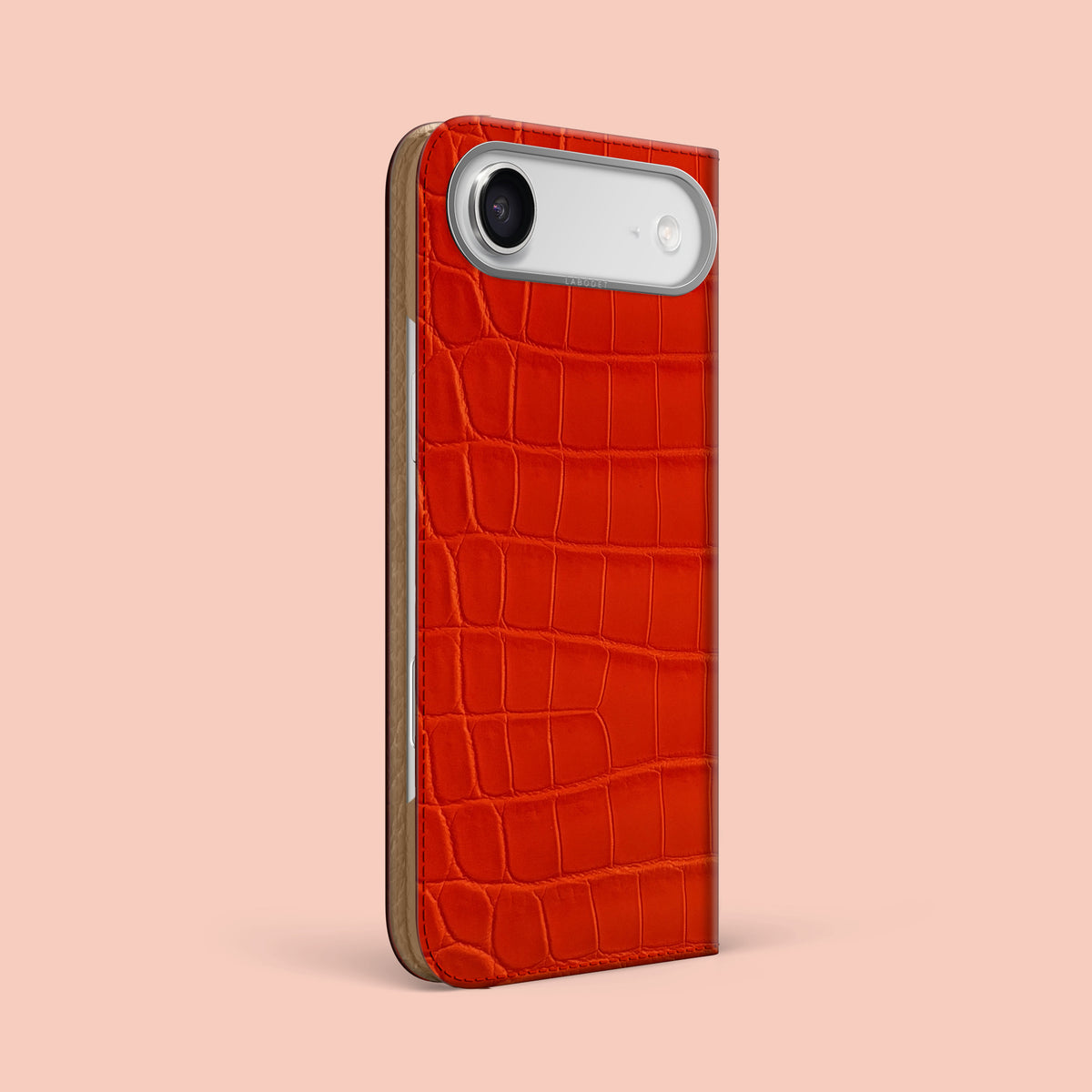 Orange-Fluo iPhone 17 Air Folio Case 1/1 Alligator with Steel Metal -1 | Orange-Fluo-Steel