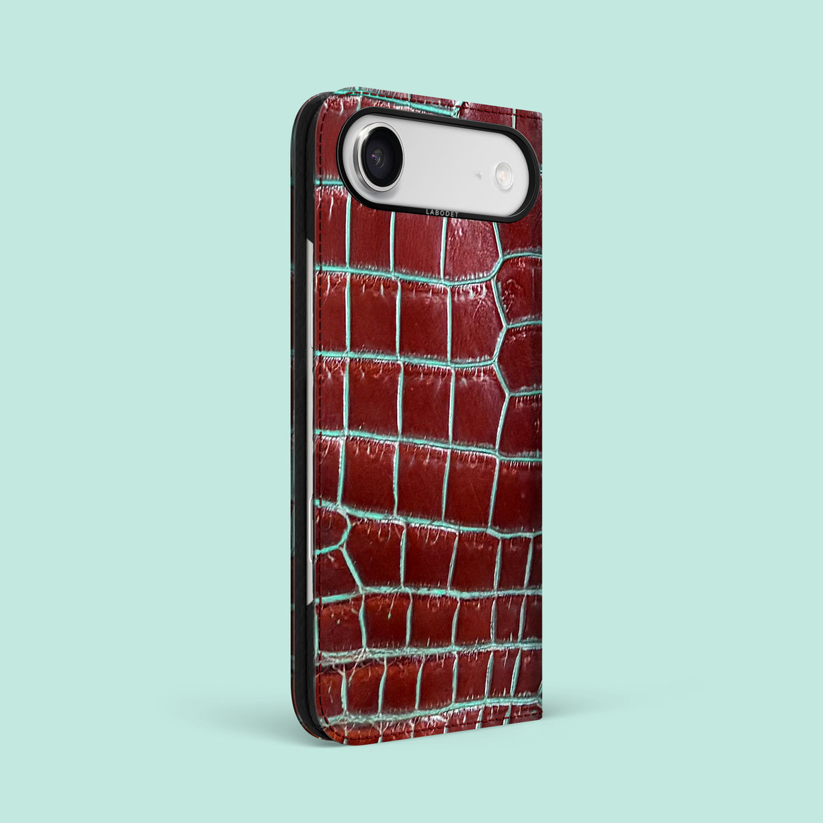 Clay Court iPhone 17 Air Folio Case 1/1 Alligator with Black Metal -1 | Clay-Court-Black