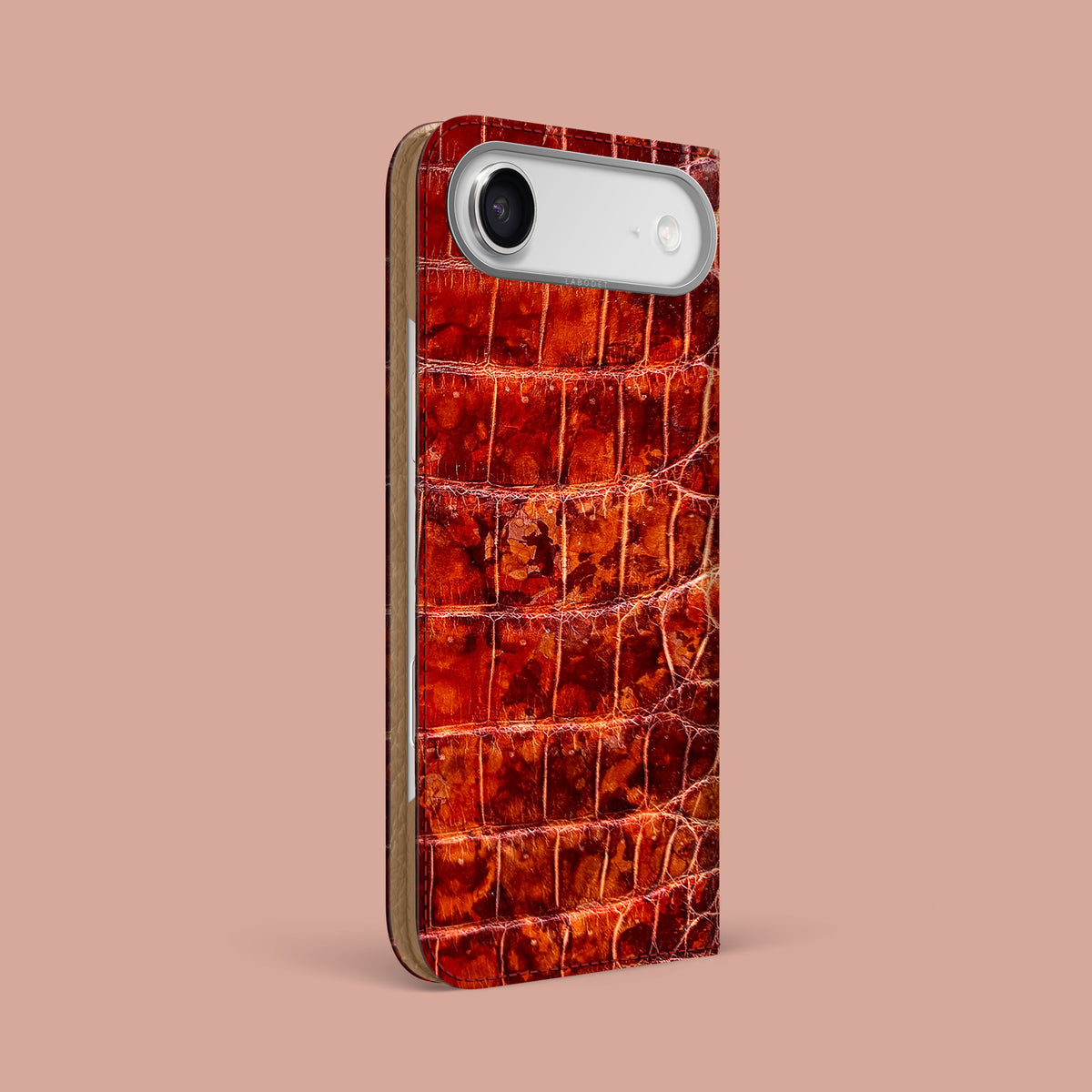 Amber iPhone 17 Air Folio Case 1/1 Alligator with Steel Metal -1 | Amber-Steel