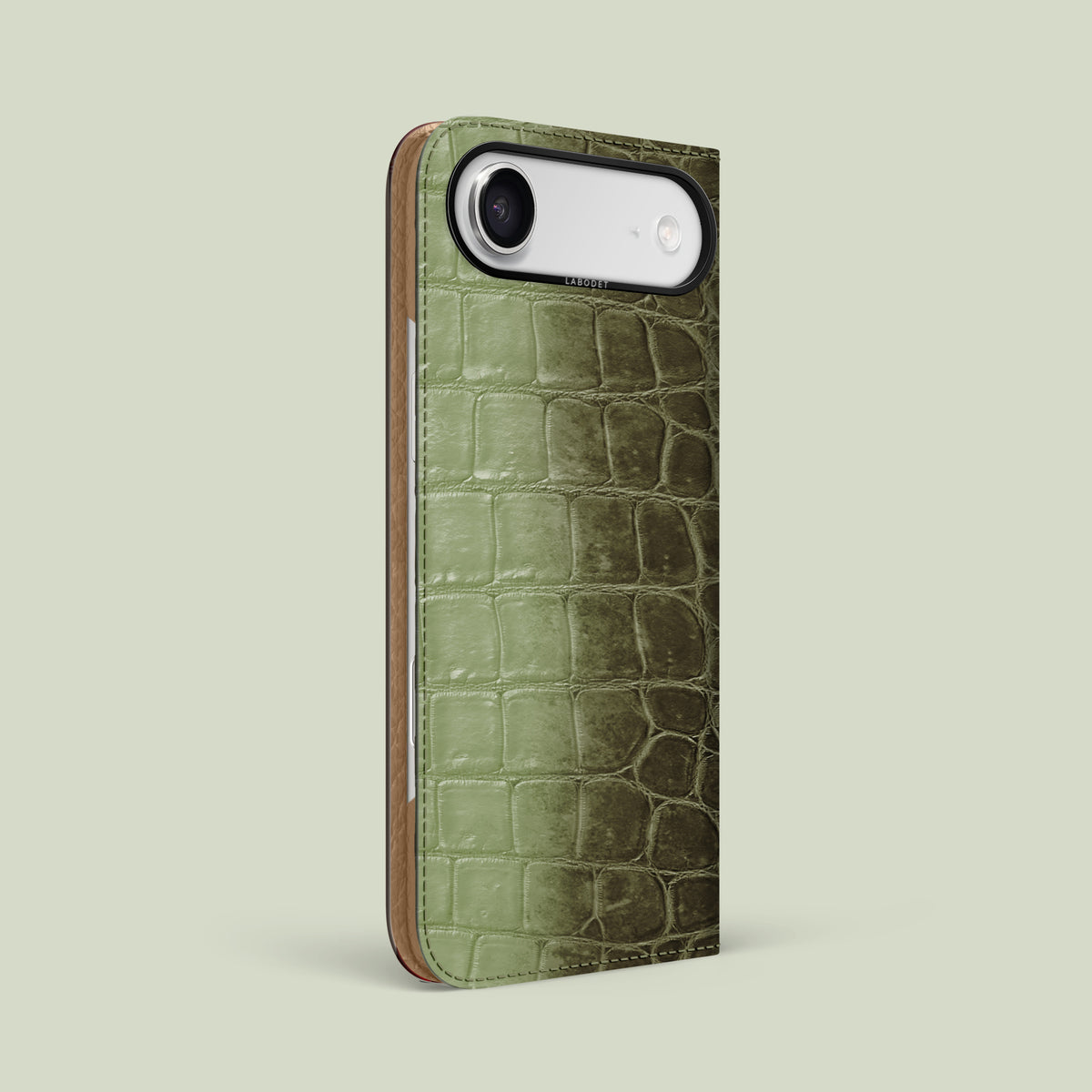 Folio Case Celadon Green For iPhone 17 Air In Himalayan Crocodile with Black Metal -1 | Celadon-Green-Black