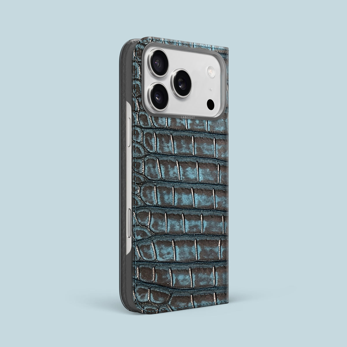 Nubuck-Abyss iPhone 17 Pro Max Folio Case 1/1 Alligator with Steel Metal -1 | Nubuck-Abyss-Steel