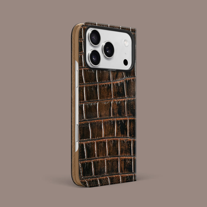 Expresso iPhone 17 Pro Max Folio Case 1/1 Alligator with Black Metal -1 | Expresso-Black
