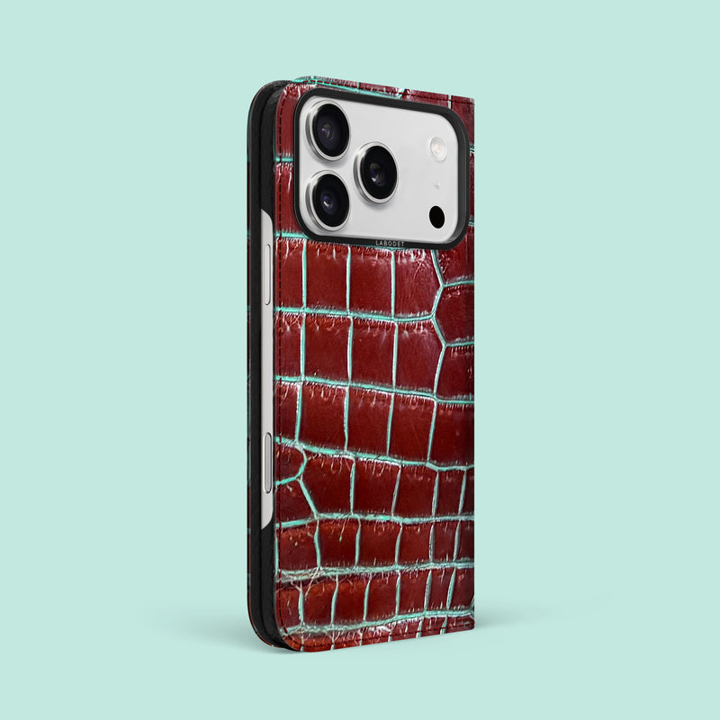 Clay Court iPhone 17 Pro Max Folio Case 1/1 Alligator with Black Metal -1 | Clay-Court-Black