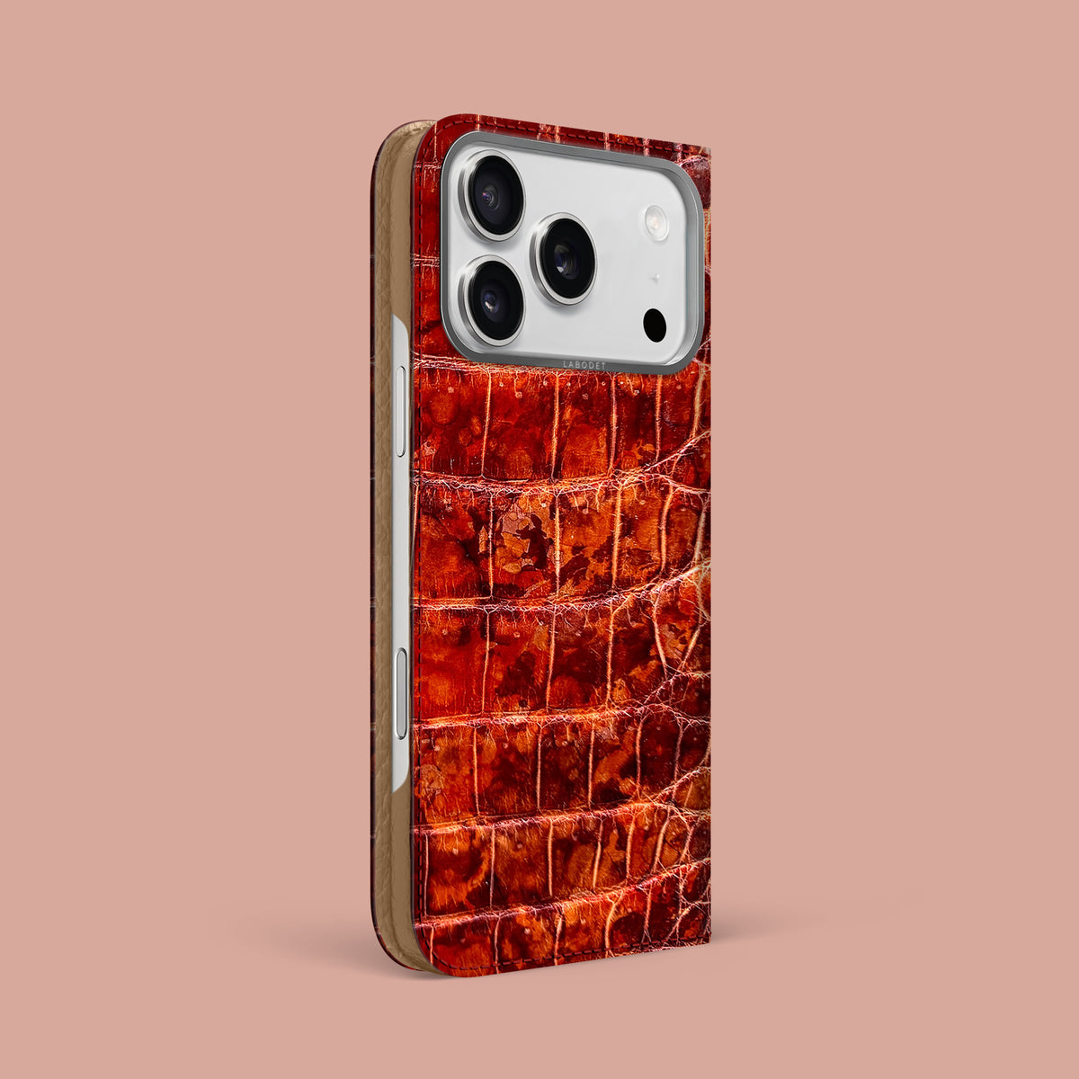 Amber iPhone 17 Pro Max Folio Case 1/1 Alligator with Steel Metal -1 | Amber-Steel