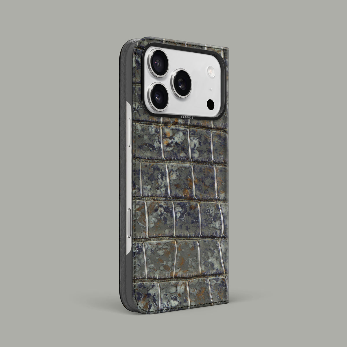 Puddle iPhone 17 Pro Max Folio Case 1/1 Alligator with Black Metal -1 | Puddle-Black