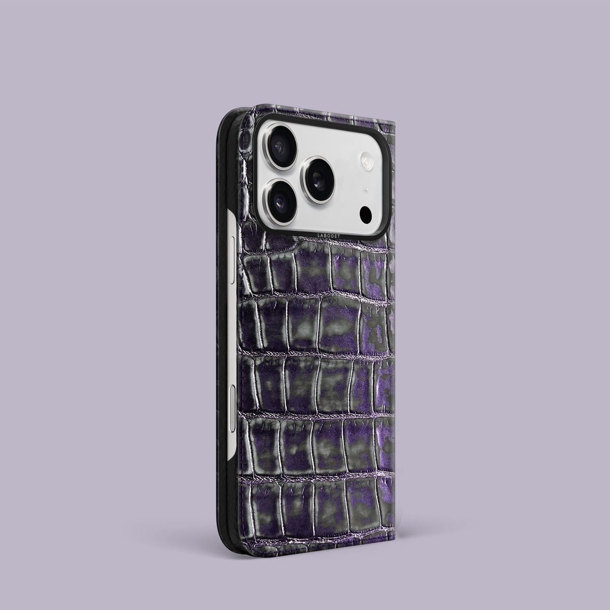 Grey-Petroleum iPhone 17 Pro Folio Case 1/1 Alligator with Black Metal -1 | Grey-Petroleum-Black