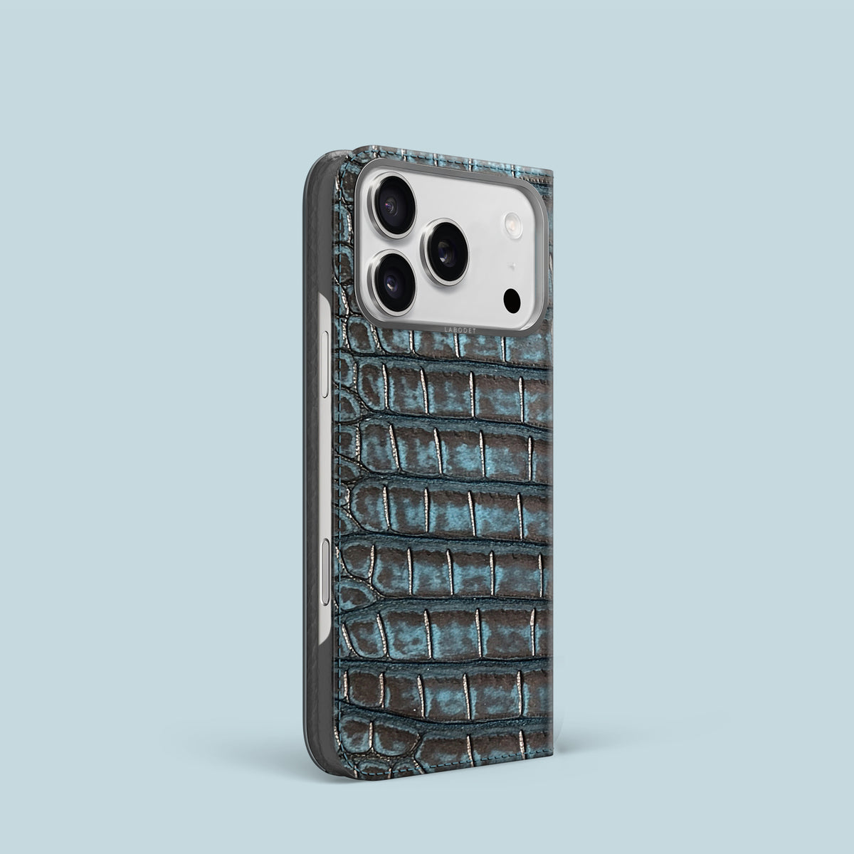 Nubuck-Abyss iPhone 17 Pro Folio Case 1/1 Alligator with Steel Metal -1 | Nubuck-Abyss-Steel