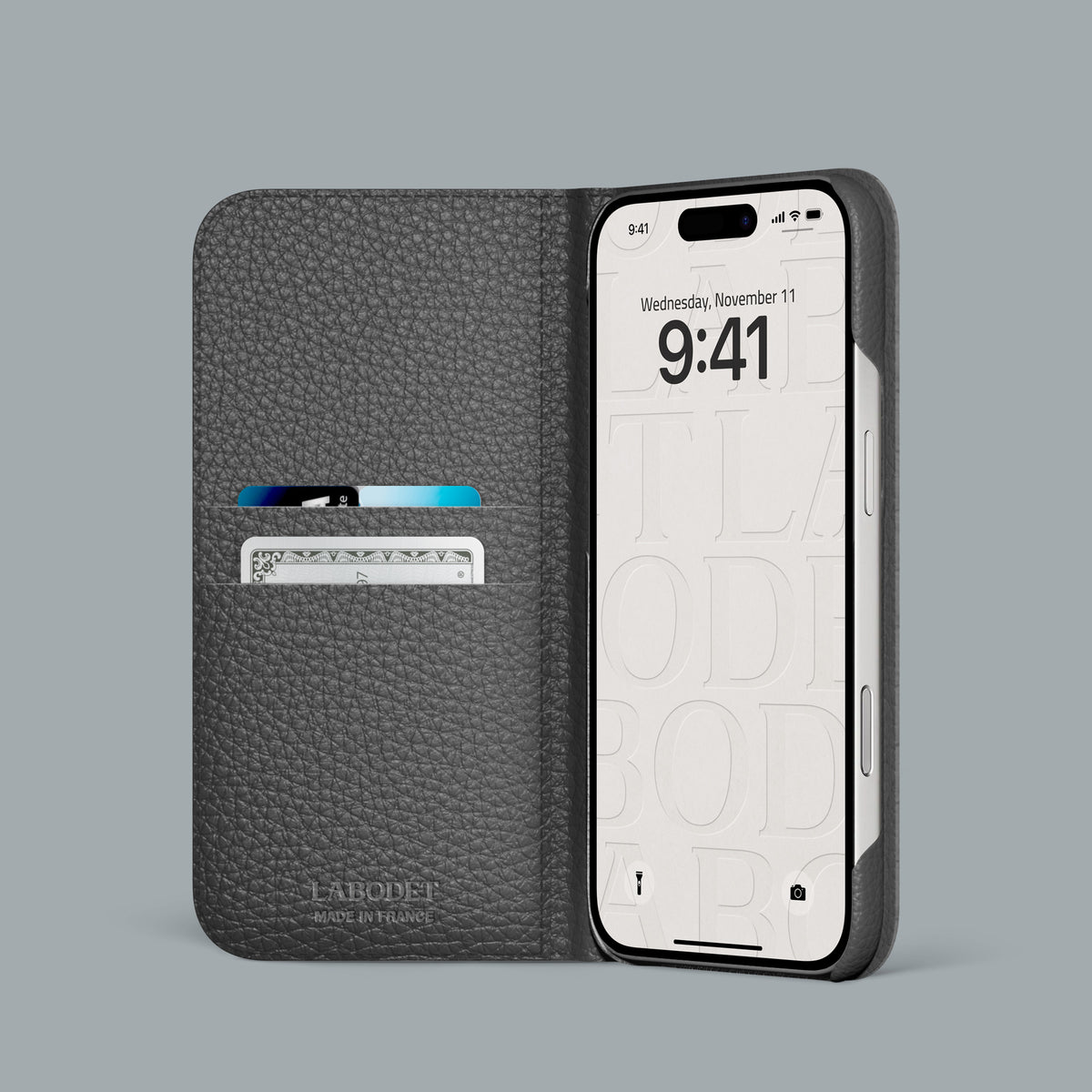 Slate-Ivory iPhone 18 Pro Max Folio Case 1/1 Alligator with Steel Metal -2 | Slate-Ivory-Steel