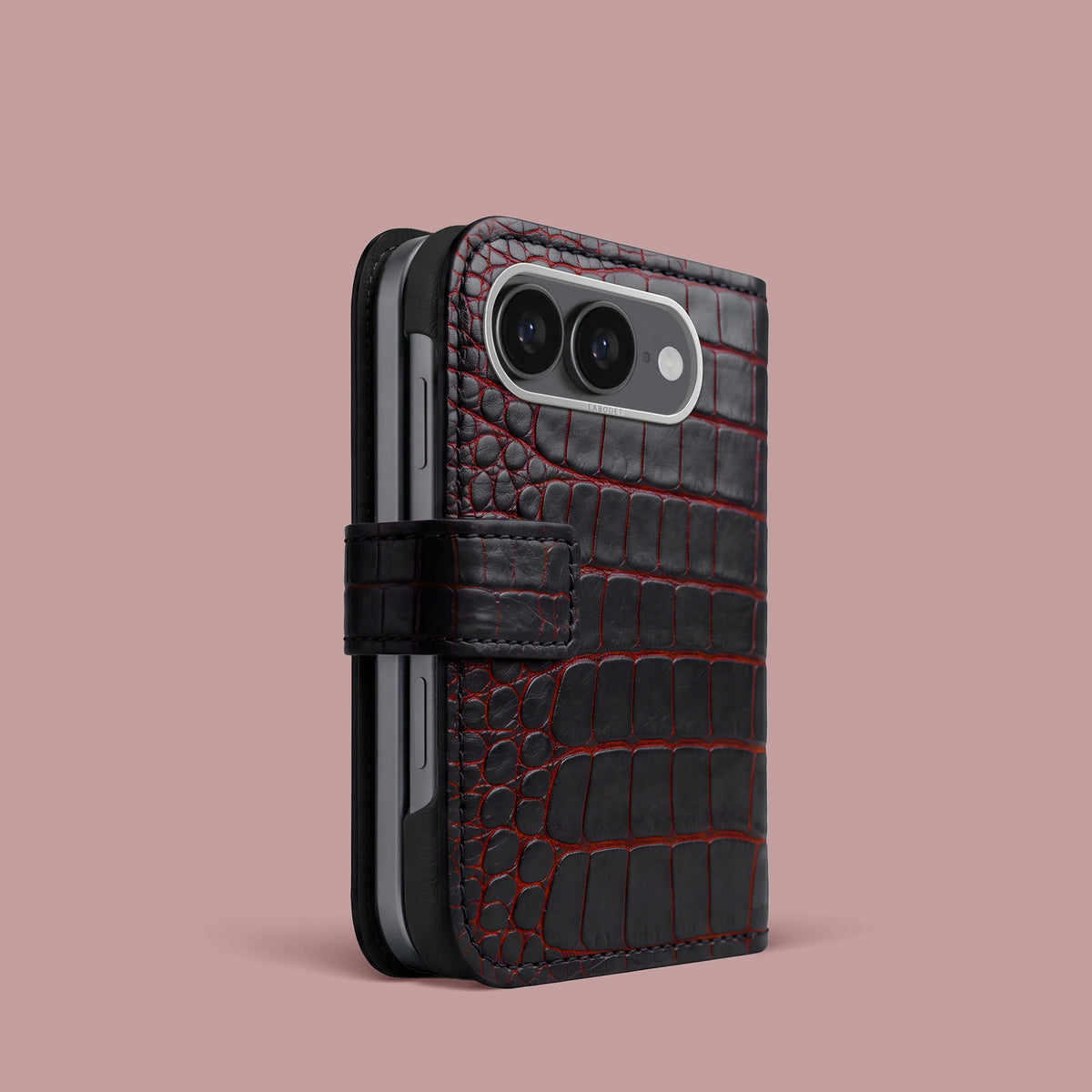 Folio Case 1/1 For iPhone Ultra In Alligator with Steel metal -1 | Black-Crimson-Steel