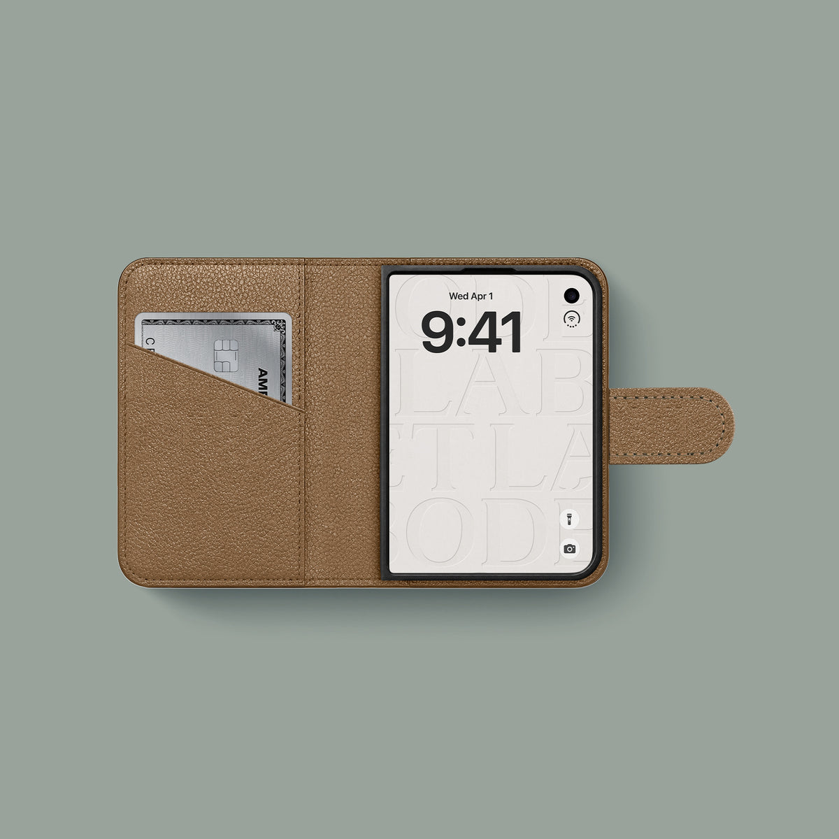 Folio Case 1/1 For iPhone Duo In Alligator with Steel metal -2 | Sage-Patina-Steel