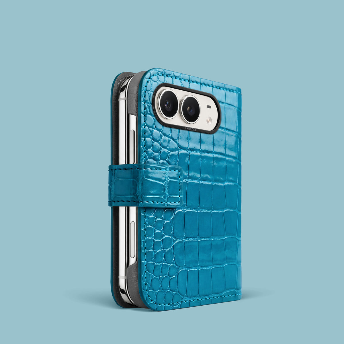 Folio Case 1/1 For iPhone Duo In Alligator with Black metal -1 | Turquoise-Lagoon-Black