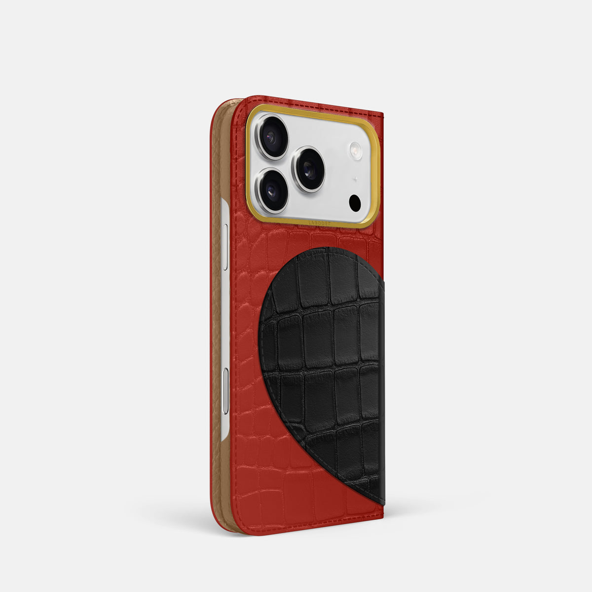 Folio Case With Heart For iPhone 17 Pro In Alligator -1 | Red-Gold