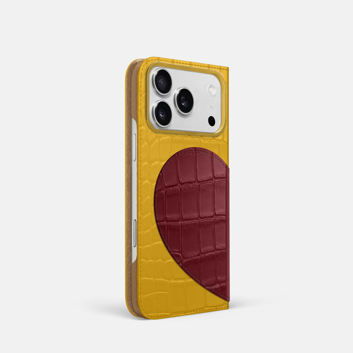 Folio Case With Heart For iPhone 17 Pro In Alligator -1 | Yellow-Gold
