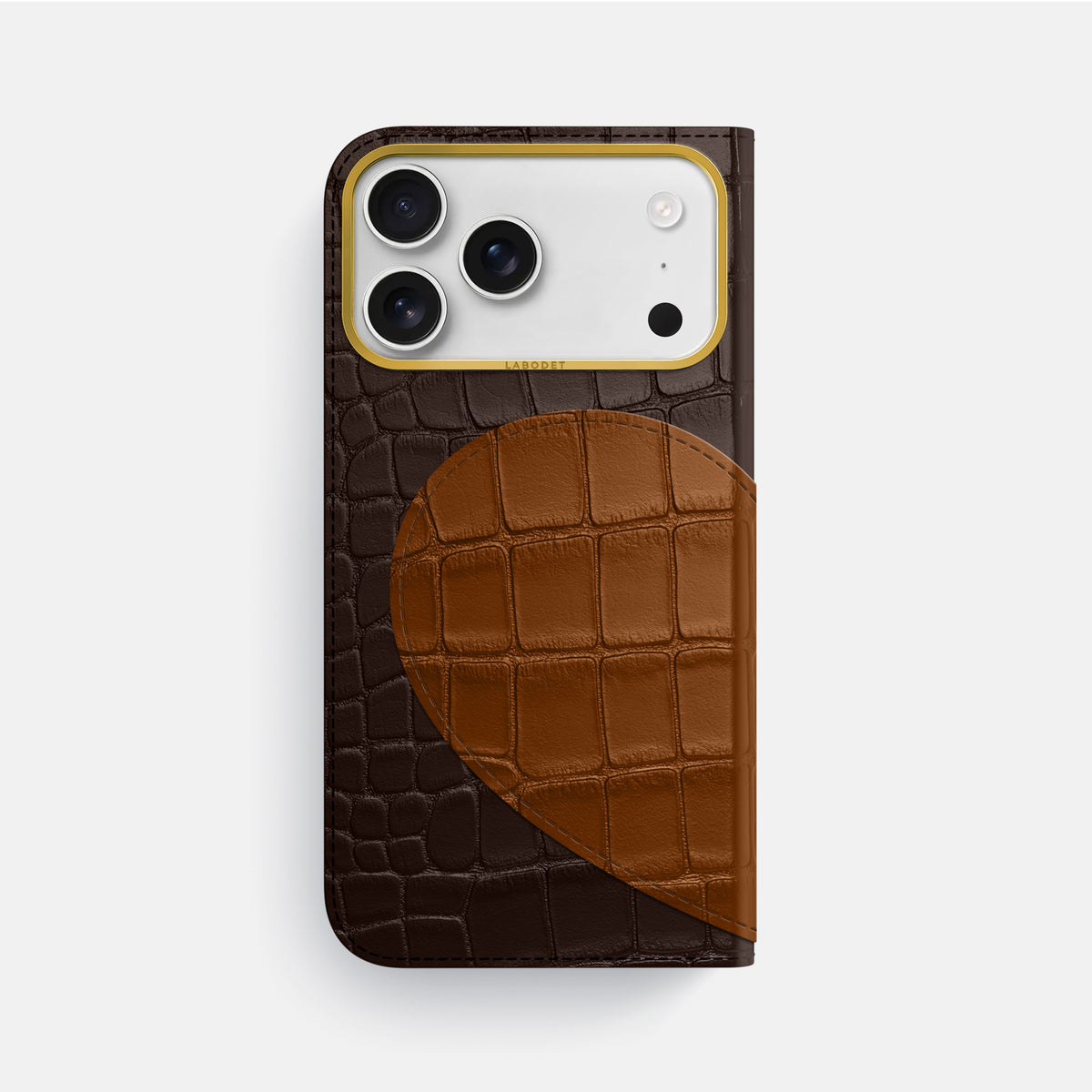 Folio Case With Heart For iPhone 17 Pro Max In Alligator -3 | Dark-Brown-Gold