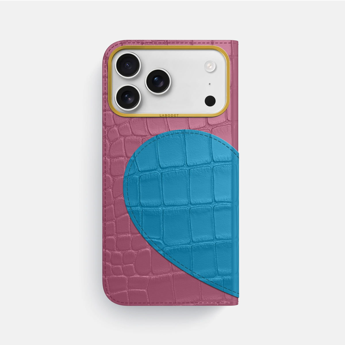 Folio Case With Heart For iPhone 17 Pro Max In Alligator -3 | Pink-Lagoon-Gold