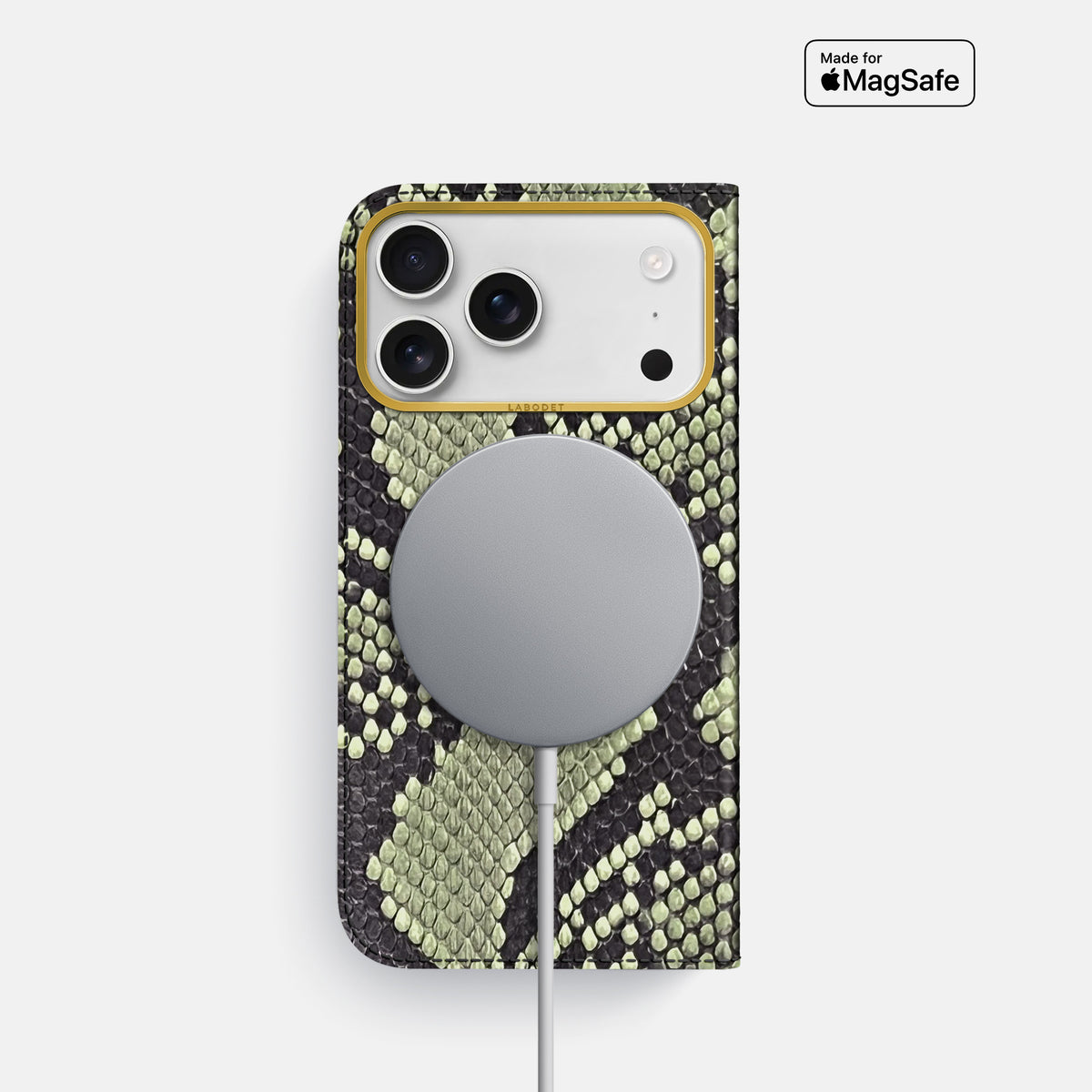 Folio Case For iPhone 17 Pro In Deluxe Python -3 | Army-Green-Gold
