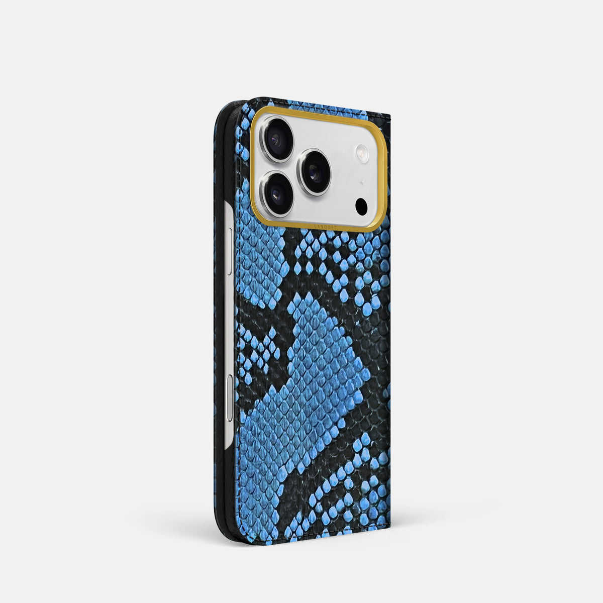 Folio Case For iPhone 17 Pro In Deluxe Python -1 | Blue-Jeans-Gold