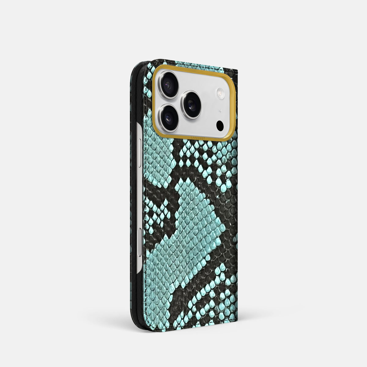 Folio Case For iPhone 17 Pro In Deluxe Python -1 | Blue-Lagoon-Gold