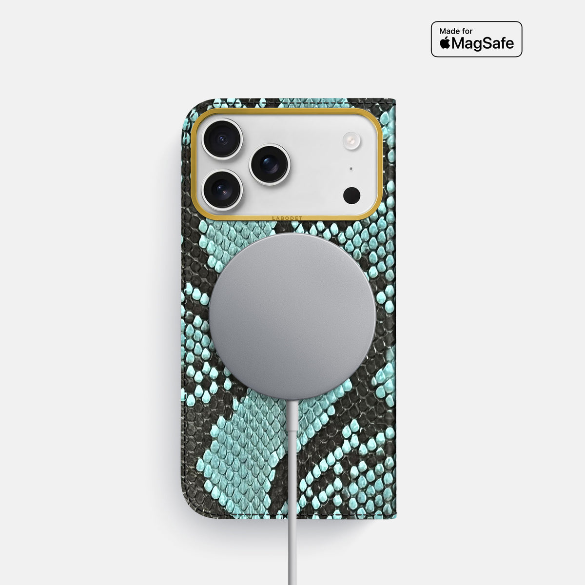 Folio Case For iPhone 17 Pro In Deluxe Python -3 | Blue-Lagoon-Gold