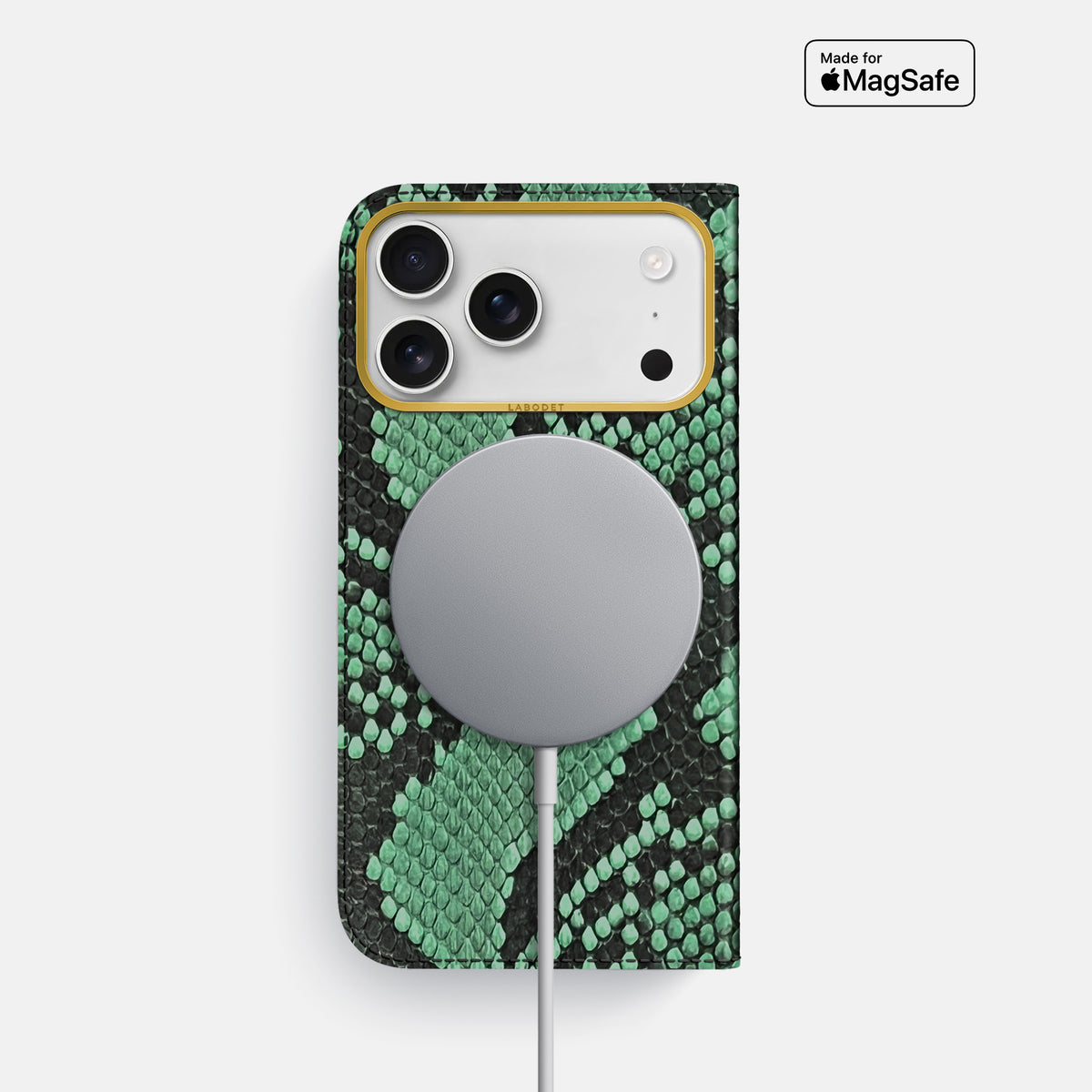 Folio Case For iPhone 17 Pro In Deluxe Python -3 | Forest-Green-Gold