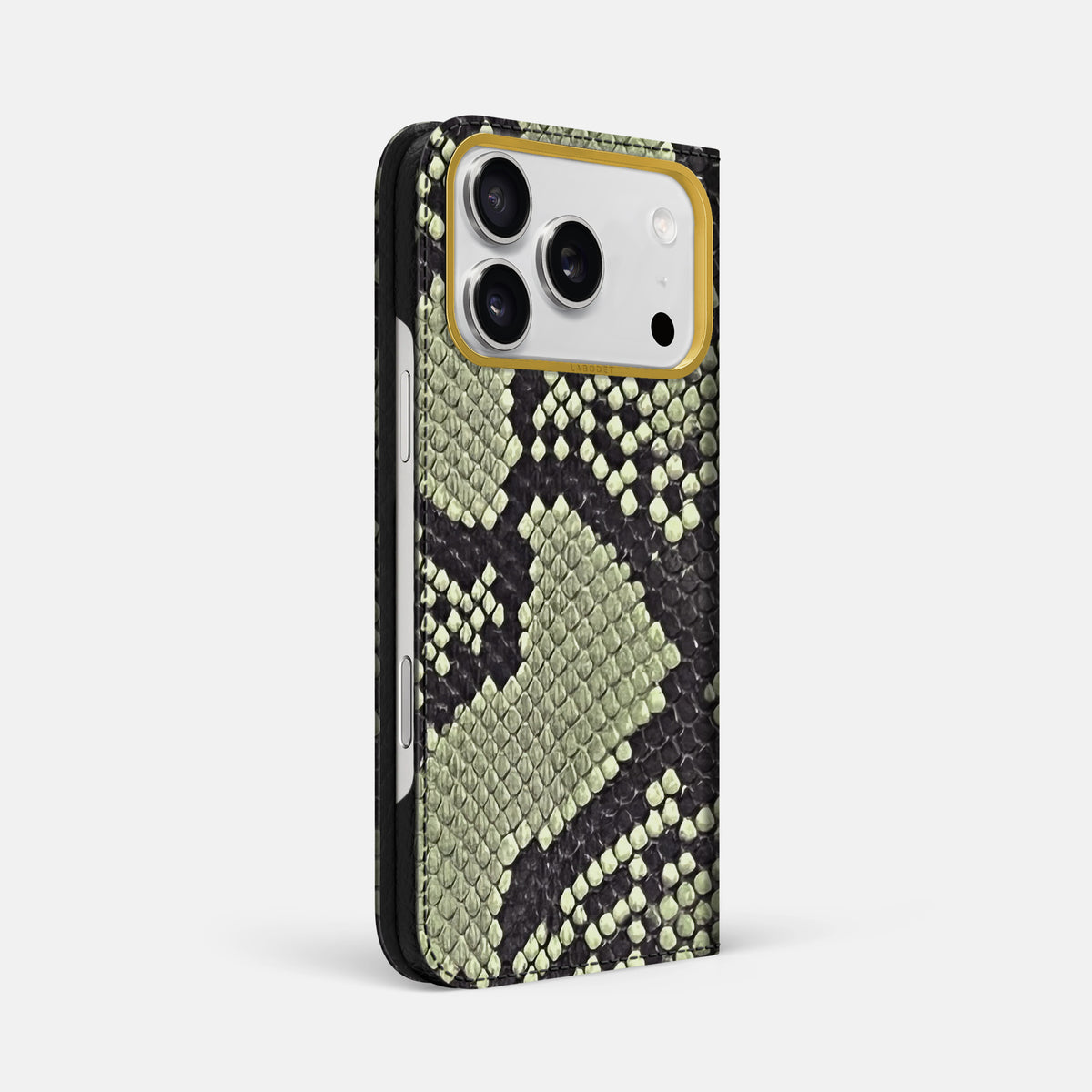 Folio Case For iPhone 17 Pro Max In Deluxe Python -1 | Army-Green-Gold